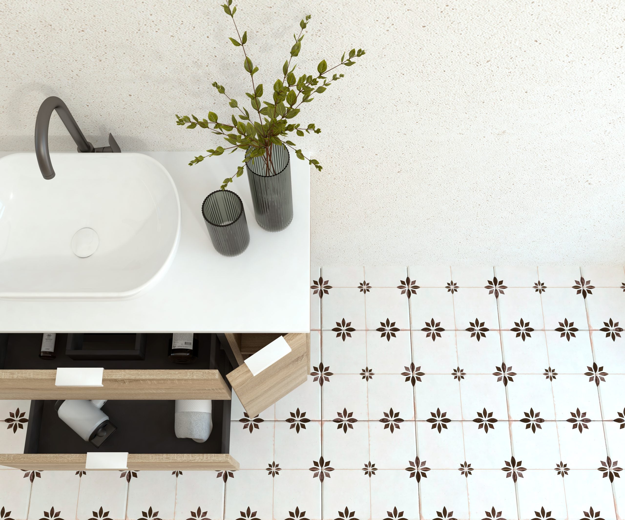Ensemble de meubles de salle de bain Mapau GEBELIN, chêne Bardolino, 100 cm + vasque + miroir rond - 3
