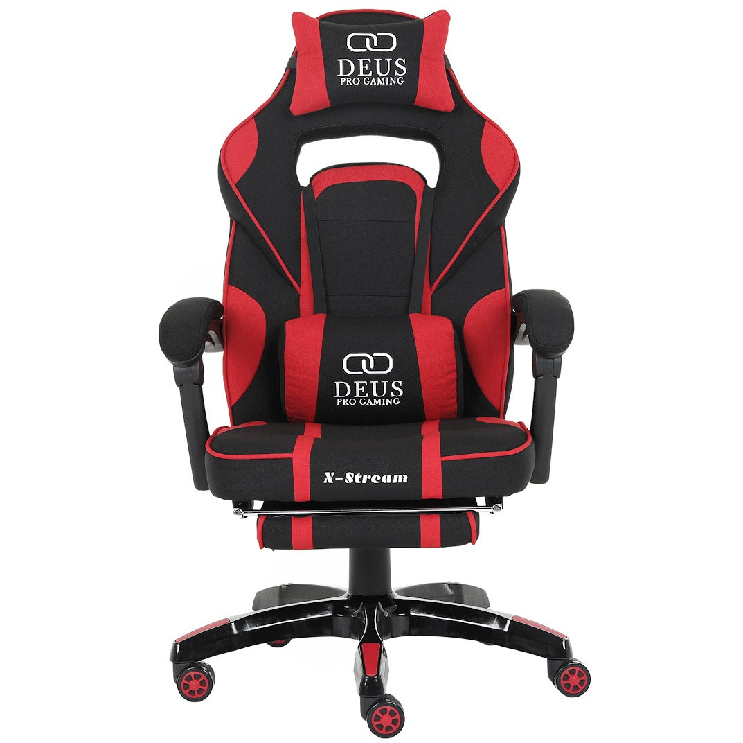 Fotel gamingowy X-STREAM czerwony z podnóżkiem