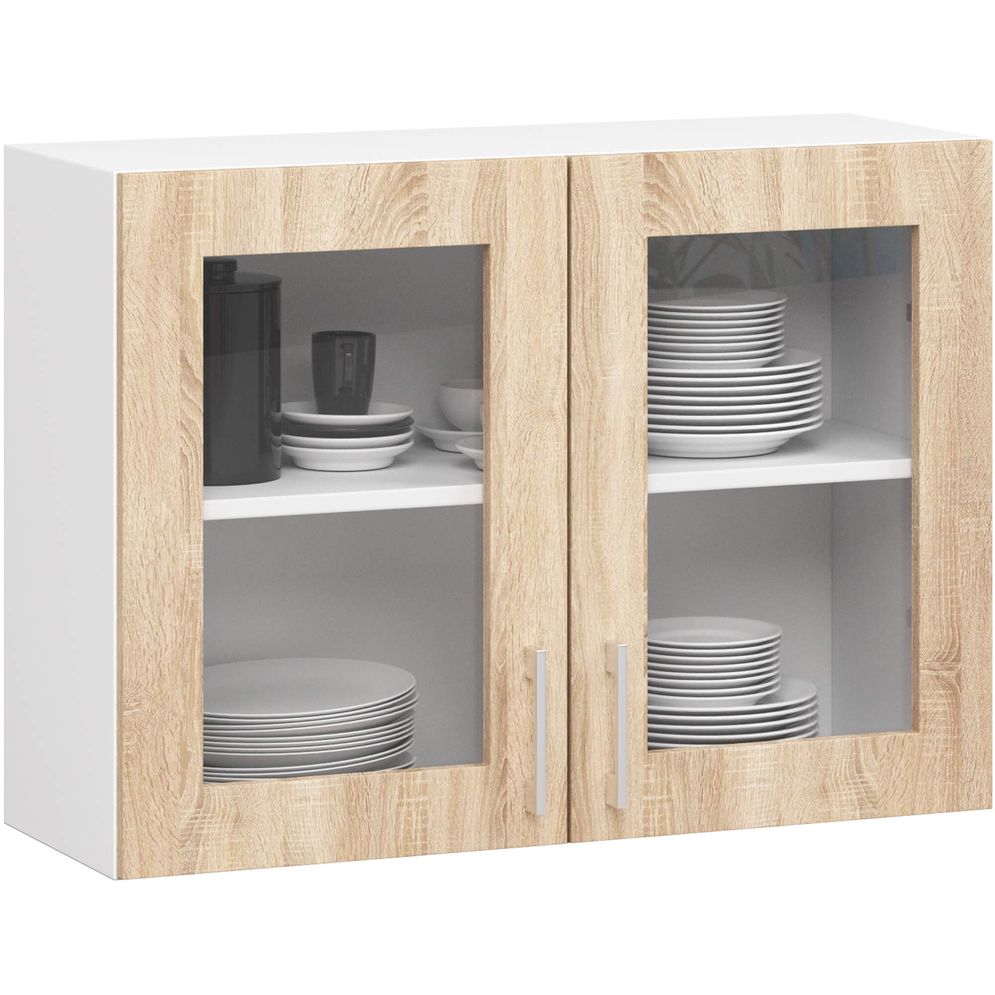Szafka kuchenna wisząca witryna AKORD LIMA W80 D2 Biała 80 cm 2 drzwi kolor Dąb Sonoma mat 2 półki 80x30,5x58 cm