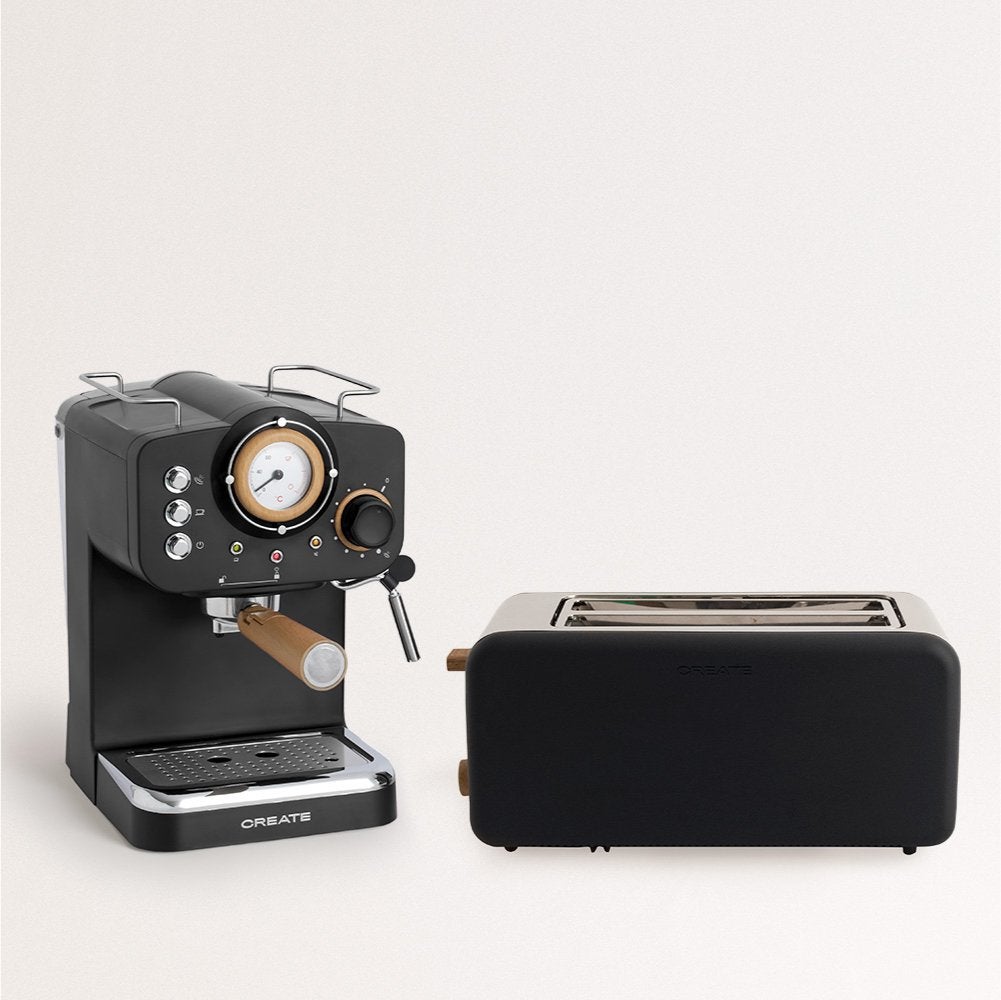 CREATE - Pack toster TOAST RETRO + ekspres do kawy THERA RETRO z matowym wykończeniem - Noir