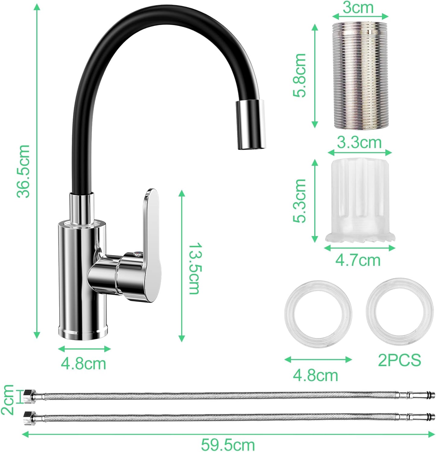 Rubinetto Da Cucina Flessibile SCHÜTTE Glasgow - Nero, Con Beccuccio Soft Touch Girevole 360°, Funzione Eco-Click