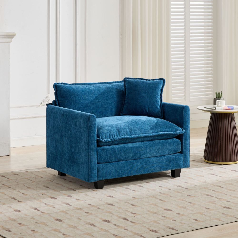 Sofa Cloud, 1-osobowa, bez podnóżka, szenilowa, tapicerowana podwójnie, oddychająca, niebieska