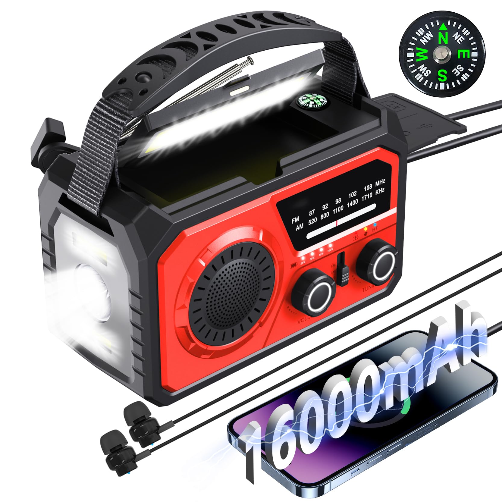 Lampe Torche Multifonction JEEP - Radio AM/FM, Boussole, Thermomètre - 10 En 1 - Neuf En Boîte (boîte Abîmée)