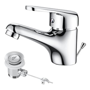AuraLum Max Mitigeur Lavabo avec Tirette de Vidage, Bonde Incluse, Robinet Salle de Bain Chromé Robinetterie en Laiton Mousseur Démontable,EU Modèle