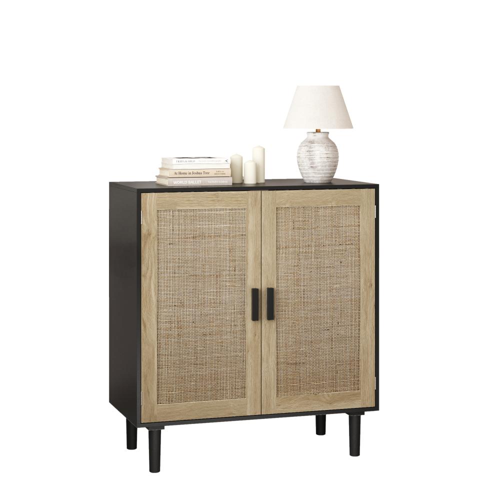 Buffet 2 portes en rotin, 80cm, rangement spacieux, anti-basculement – pour salon, salle à manger, entrée - 8