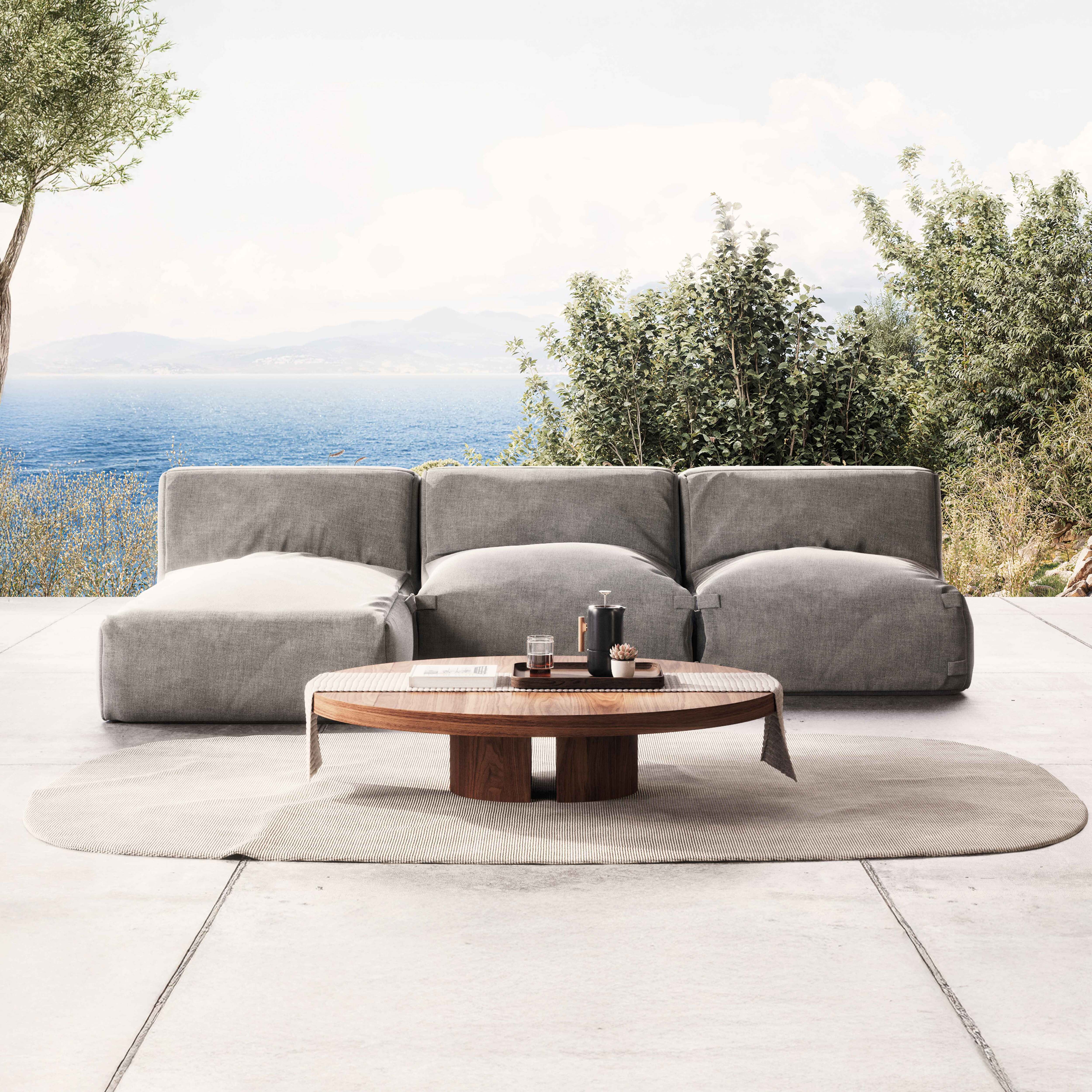 Oviala  Mueble De Jardín Modular De 3 Plazas Con Chaise Longue Mixi Gris , Leroy Merlin