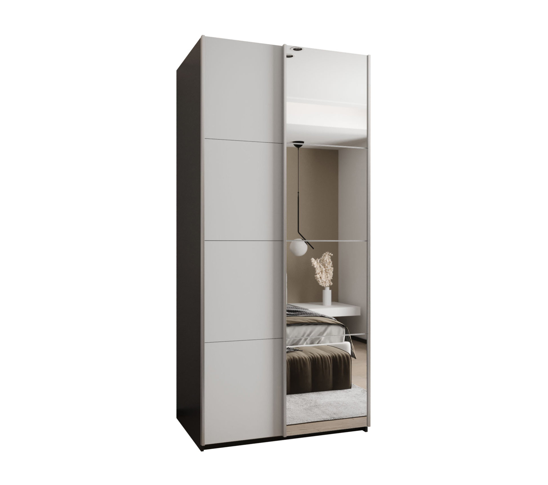 Szafa przesuwna wysoka Lux 3 100 x 64 x 245,5 cm czarny + biały + u. srebrny - Abiks Meble