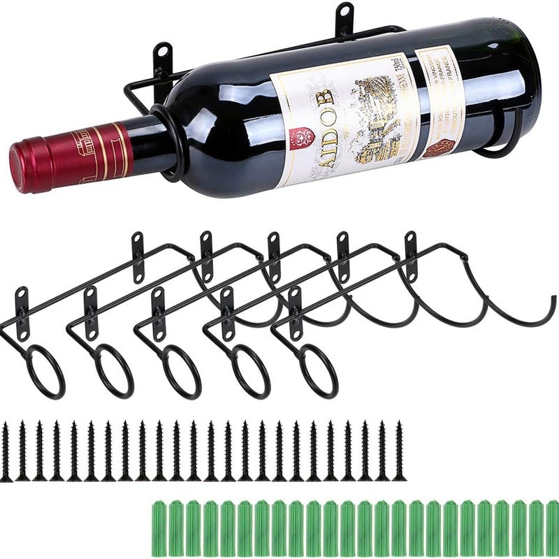 Zestaw 6 żeliwnych stojaków na wino montowanych na ścianie, otwieranych na lewą stronę