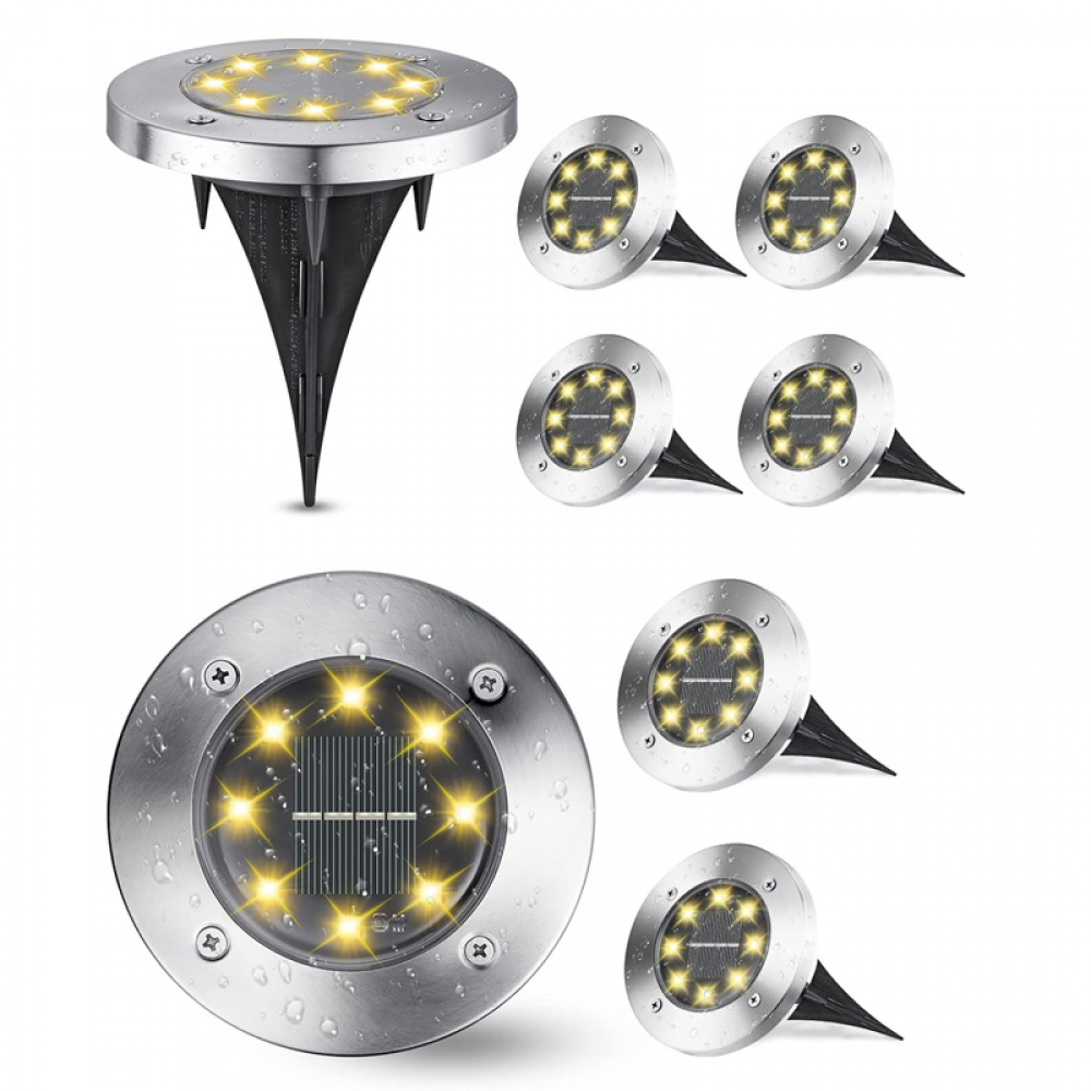 Lampy ogrodowe solarne, 8 diod LED, do ogrodu zewnętrznego, na patio, trawnik, ciepłe światło, zestaw 8 szt.