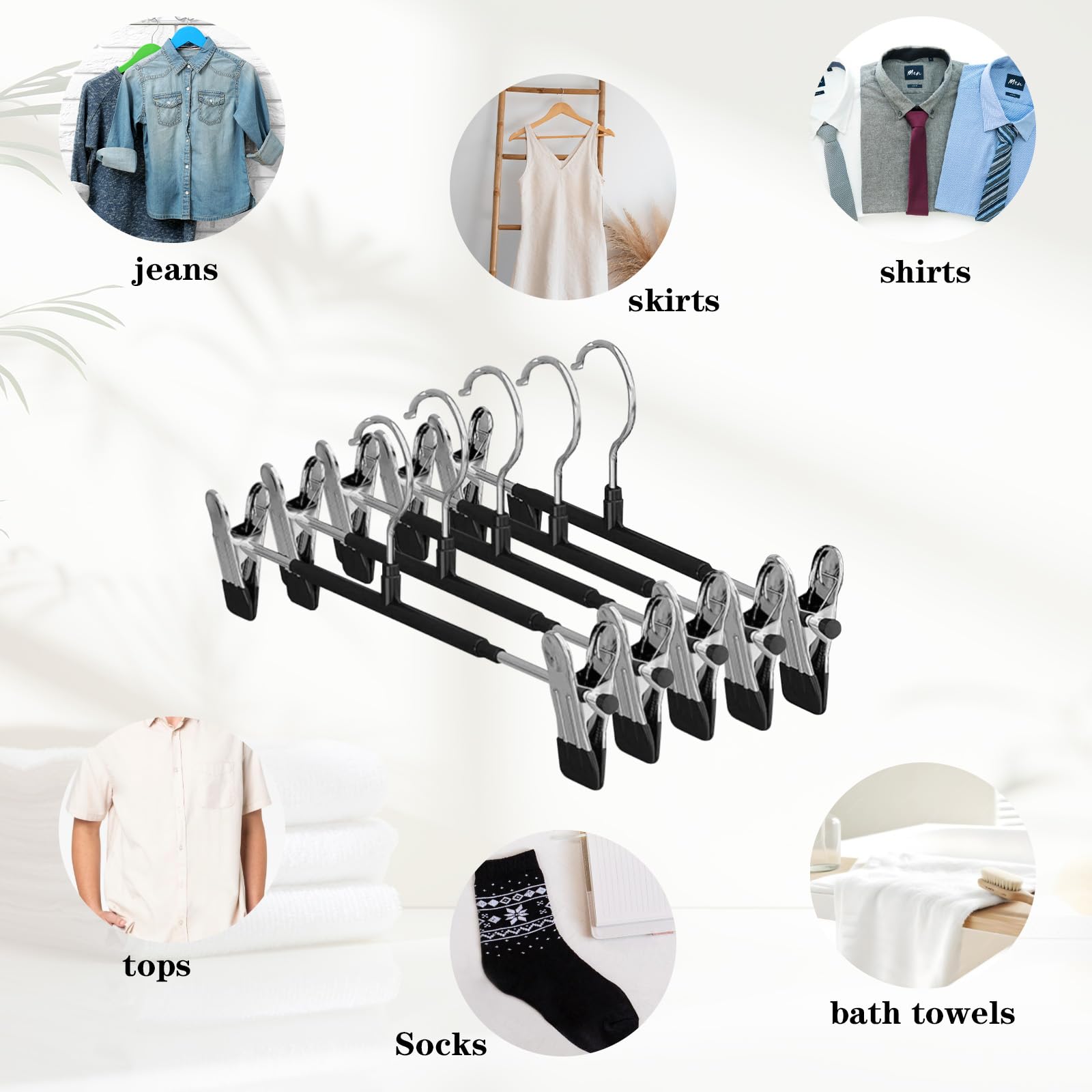 Pacote com 10 Cabides para Calças com Mecanismo Deslizante, Cabide Ajustável para Saia, Cabide Antiderrapante para Jeans, Cabide para Calças, Cinza - 7