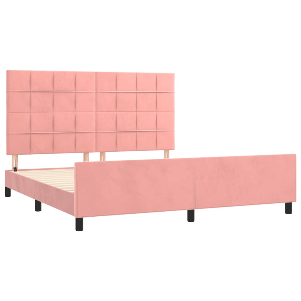 Cadre de lit sans matelas rose velours - 4