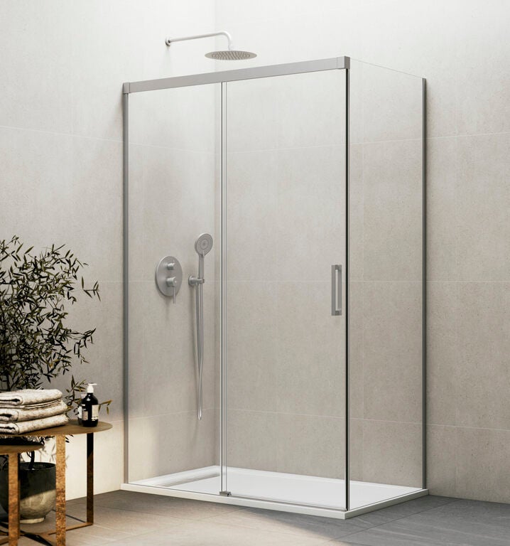 Paroi de douche d'angle BASIC fixe + coulissante + panneau latéral fixe ...