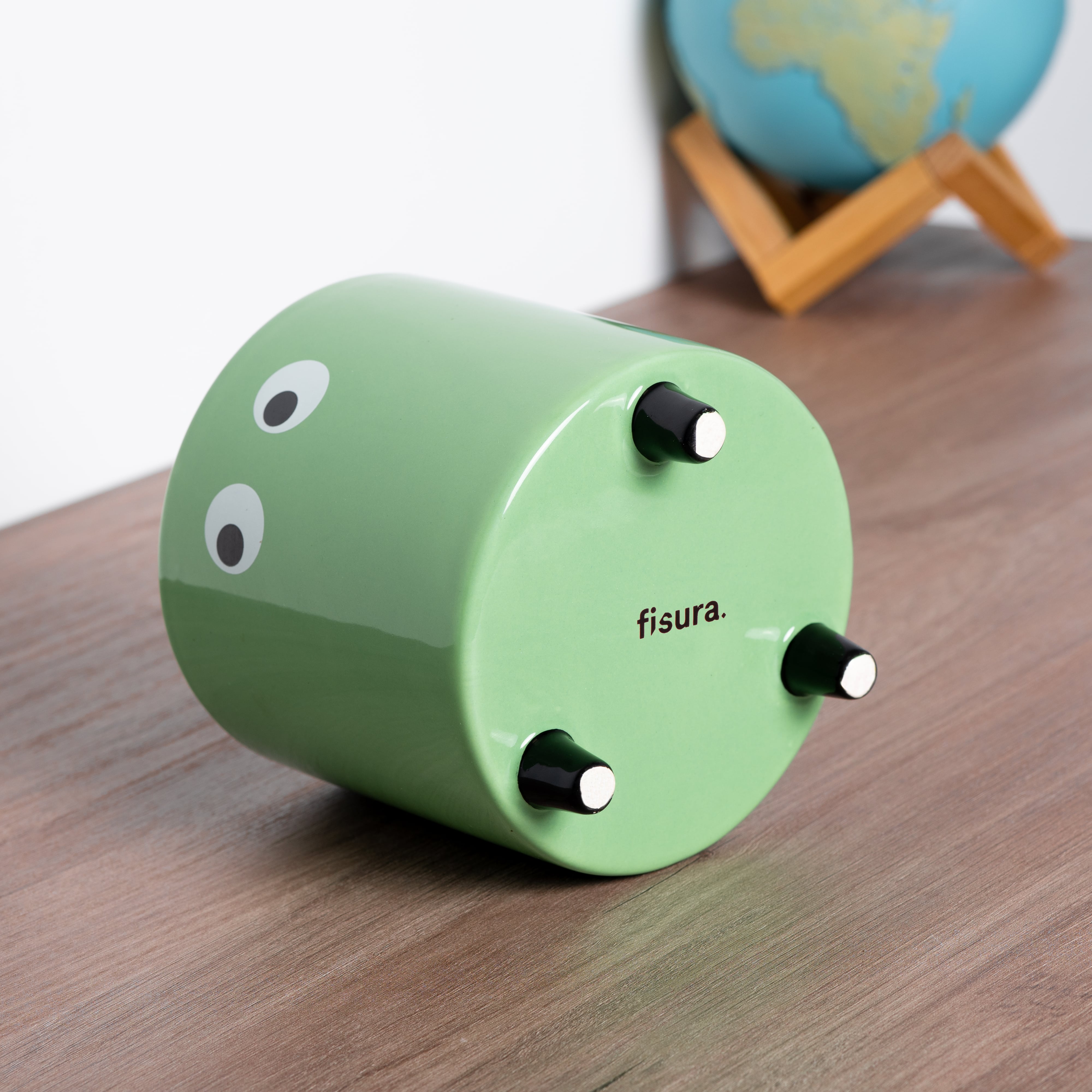 Fisura - Pot de fleurs original avec motif œil. Jardinière décorative. Pot en céramique verte pour fleurs et succulentes. Dimensions : 13 x 12,5 cm. - 3