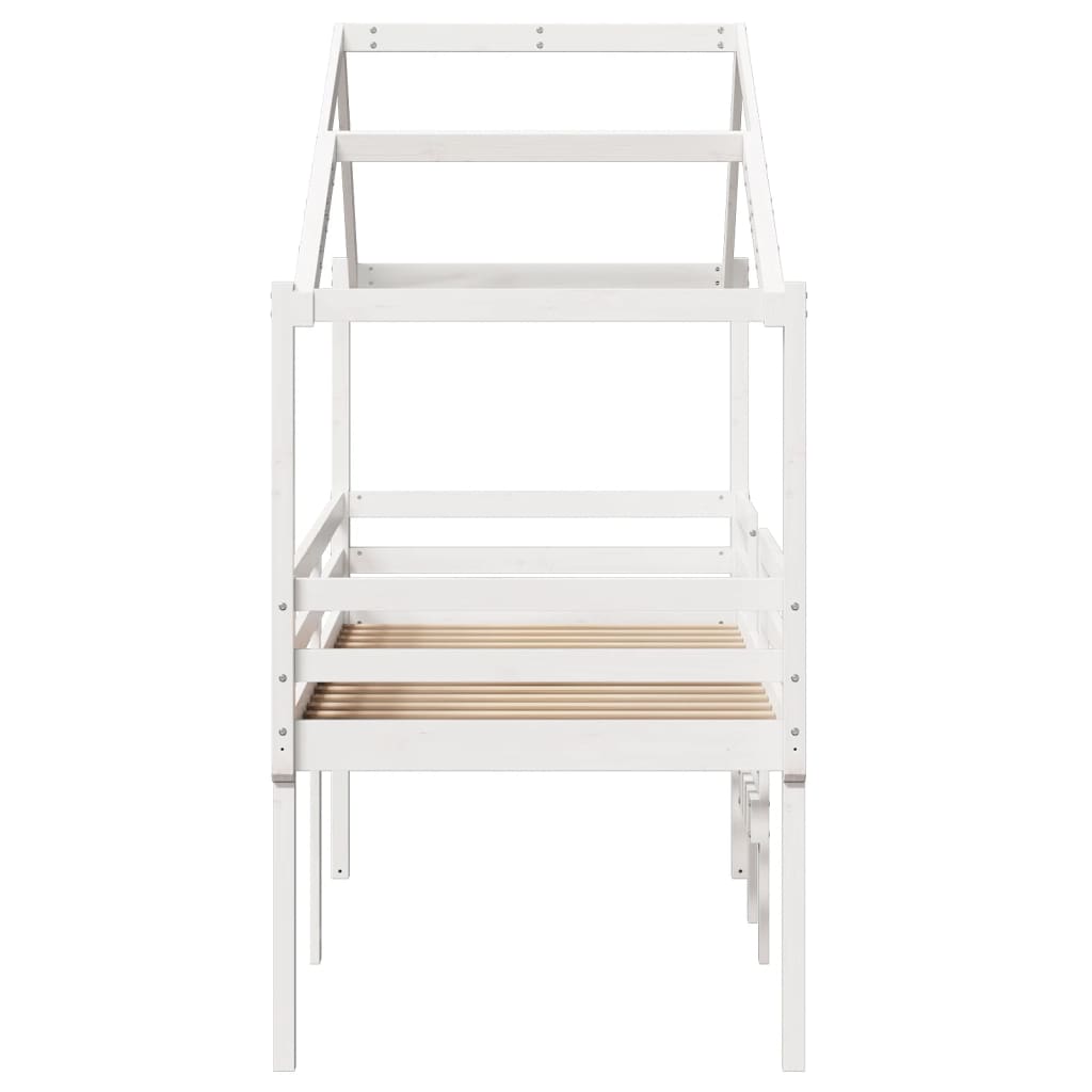 Lit haut avec toit blanc 75x190 cm bois de pin massif - 7