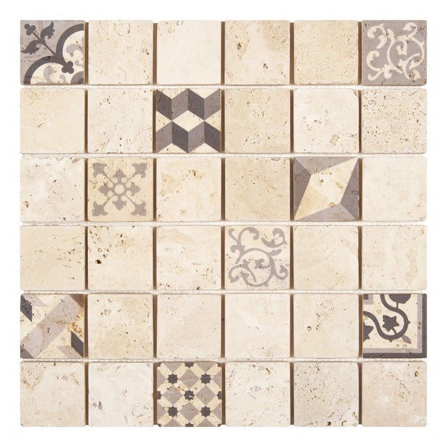 Mosaïque Travertin Beige Imprimé Monocolore 4,8x4,8 cm (à l'unité) - RO'MA NATURE