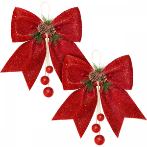 Couronne De Porte De Noël Avec Nœud Rouge – Décoration Intérieur/extérieur, Fixation Facile – Pour Porte, Fenêtre, Cheminée