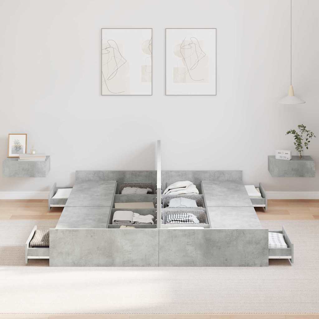 Cadre de lit avec rangement et tiroir gris béton 140 x 200 cm - 3