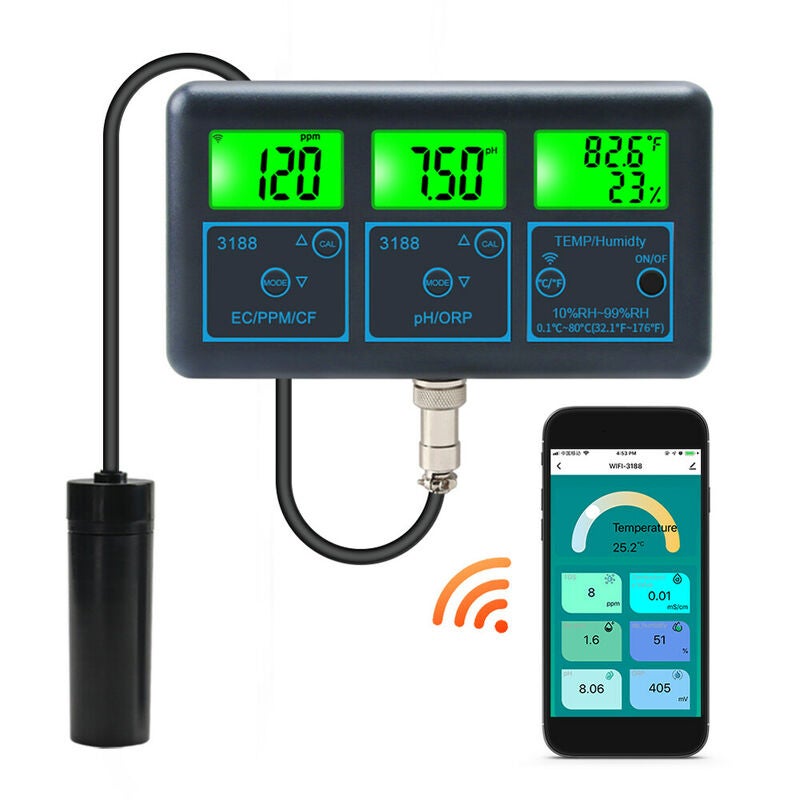 WiFi 7in1 de qualité de l'eau d'eau multi-paramètres numérique PH, ORP, EC, PPM, CF, Humidité, Température de surveillance pour eau potable - 4