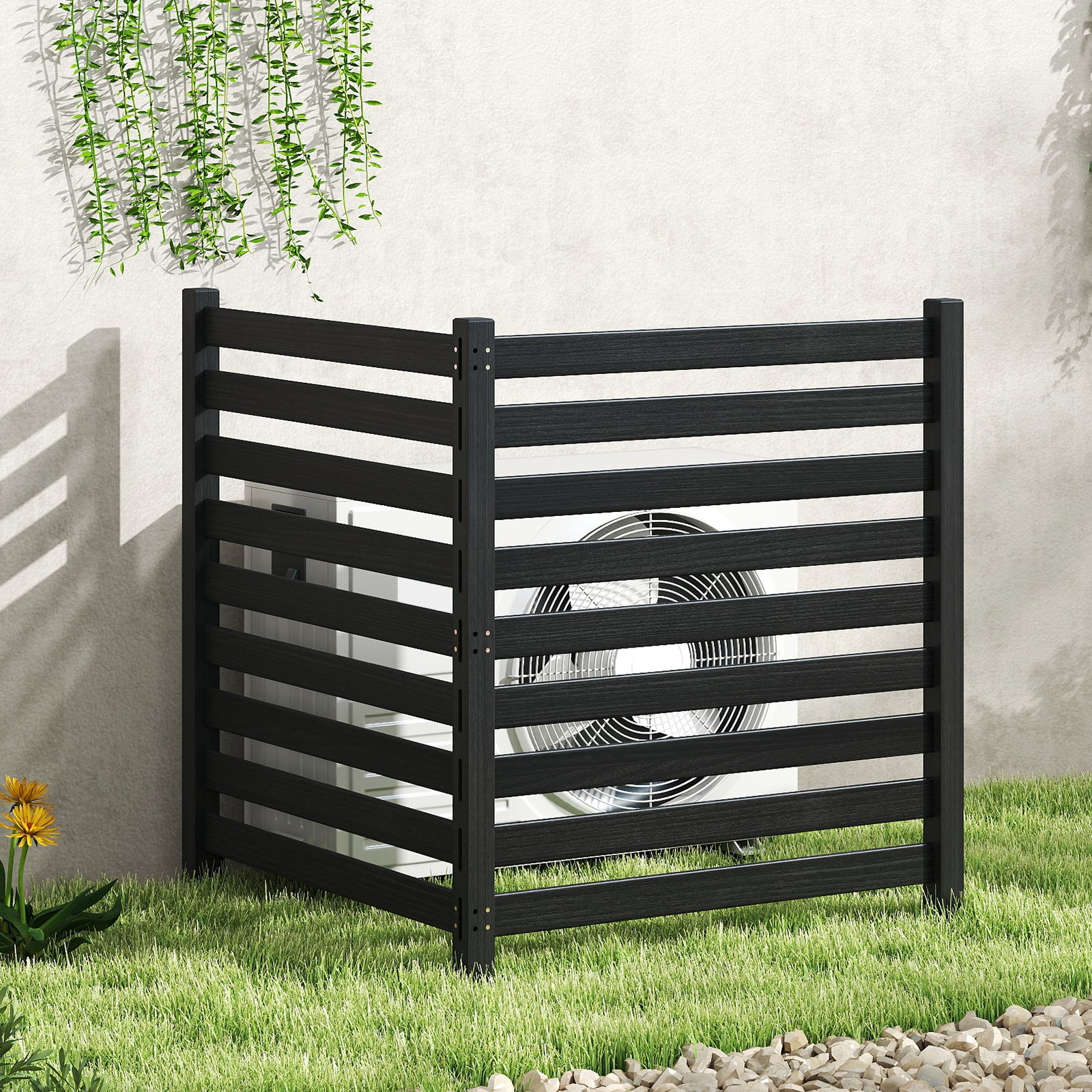 Clôture Jardin 2 Panneaux, Barriere Jardin à Lattes Modulable en Bois de Sapin avec Piquets, pour Poubelle, Climatiseur, 99x99x107CM, Noir - 9
