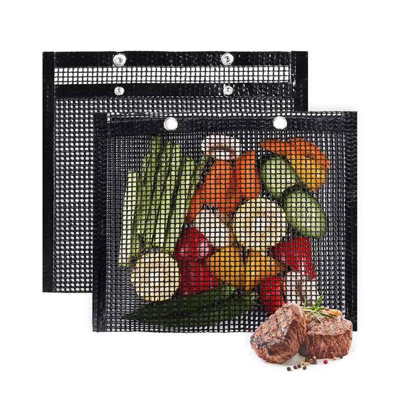 Siatkowe torby do grillowania, odporne na ciepło, z powłoką zapobiegającą przywieraniu, do grillowania na świeżym powietrzu, 27 x 22 cm, 2 sztuki