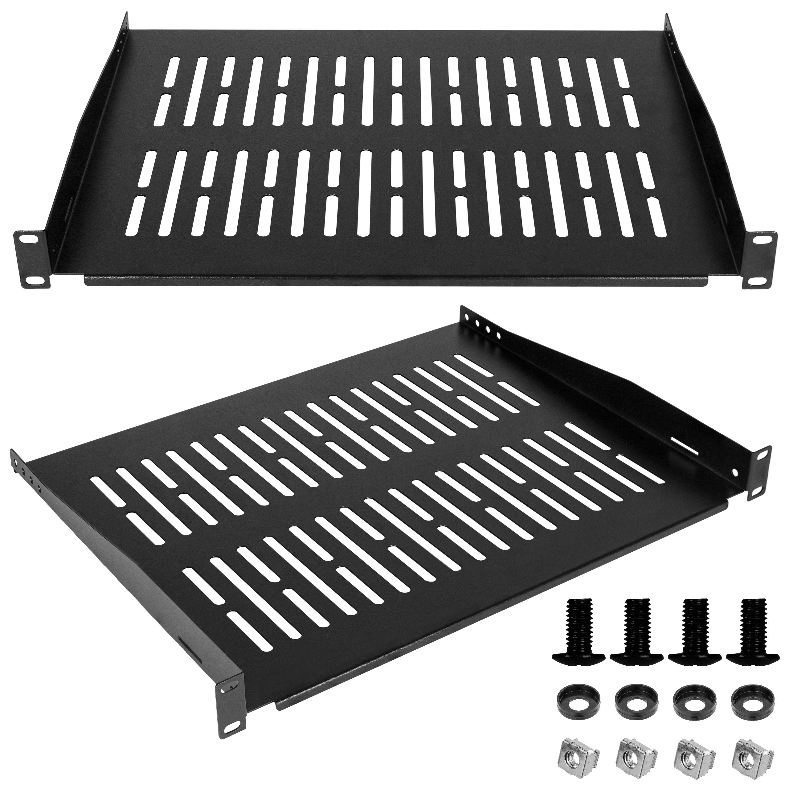 Półka Stała RACK 19" 1U 400mm CZARNA do Szafy Serwerowa Perforowana NEKU