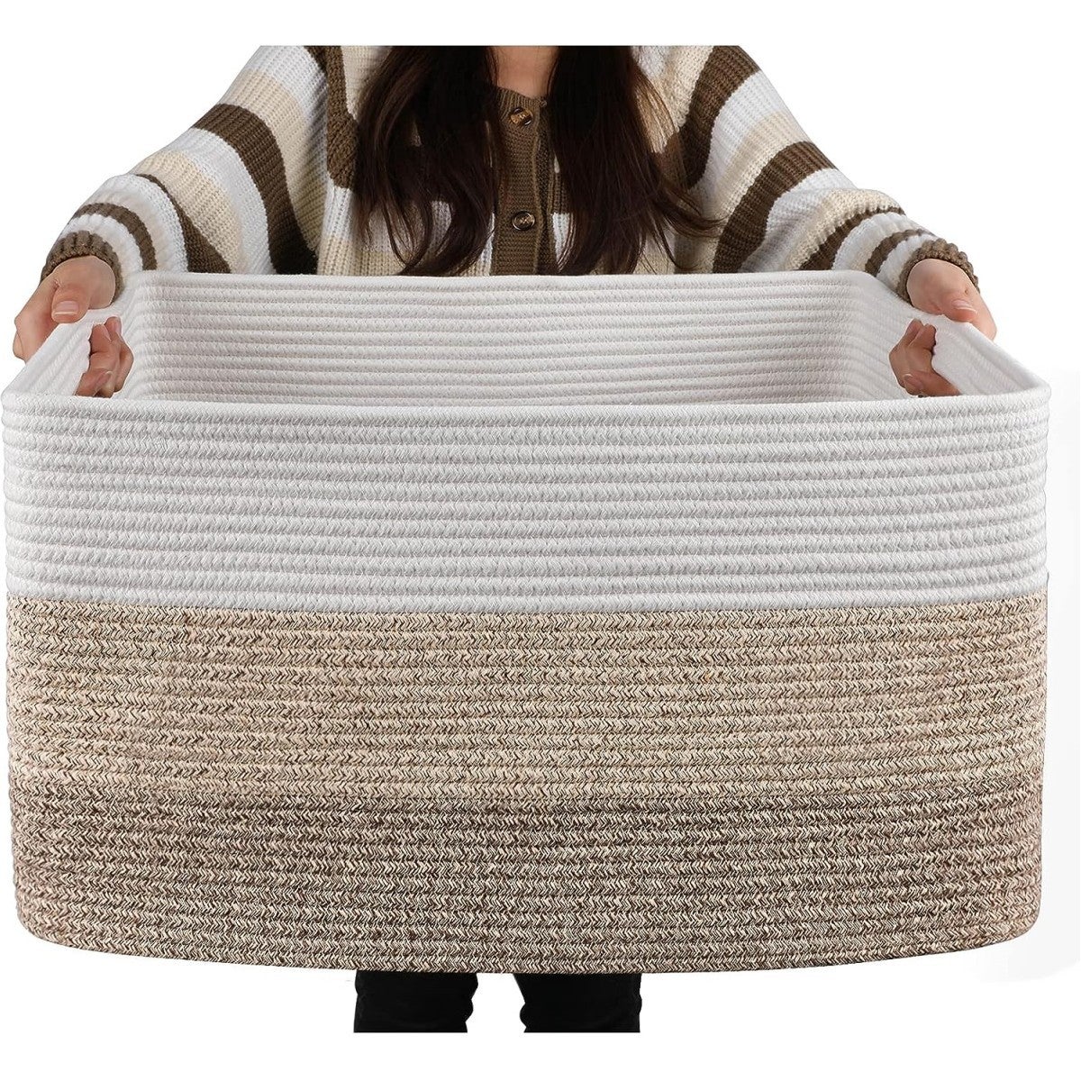 Cesto Portabiancheria In Corda Di Cotone Con Coperchio - Ø39 Cm X H35 Cm - Organizer Per Bambini O Casa - Foto 4