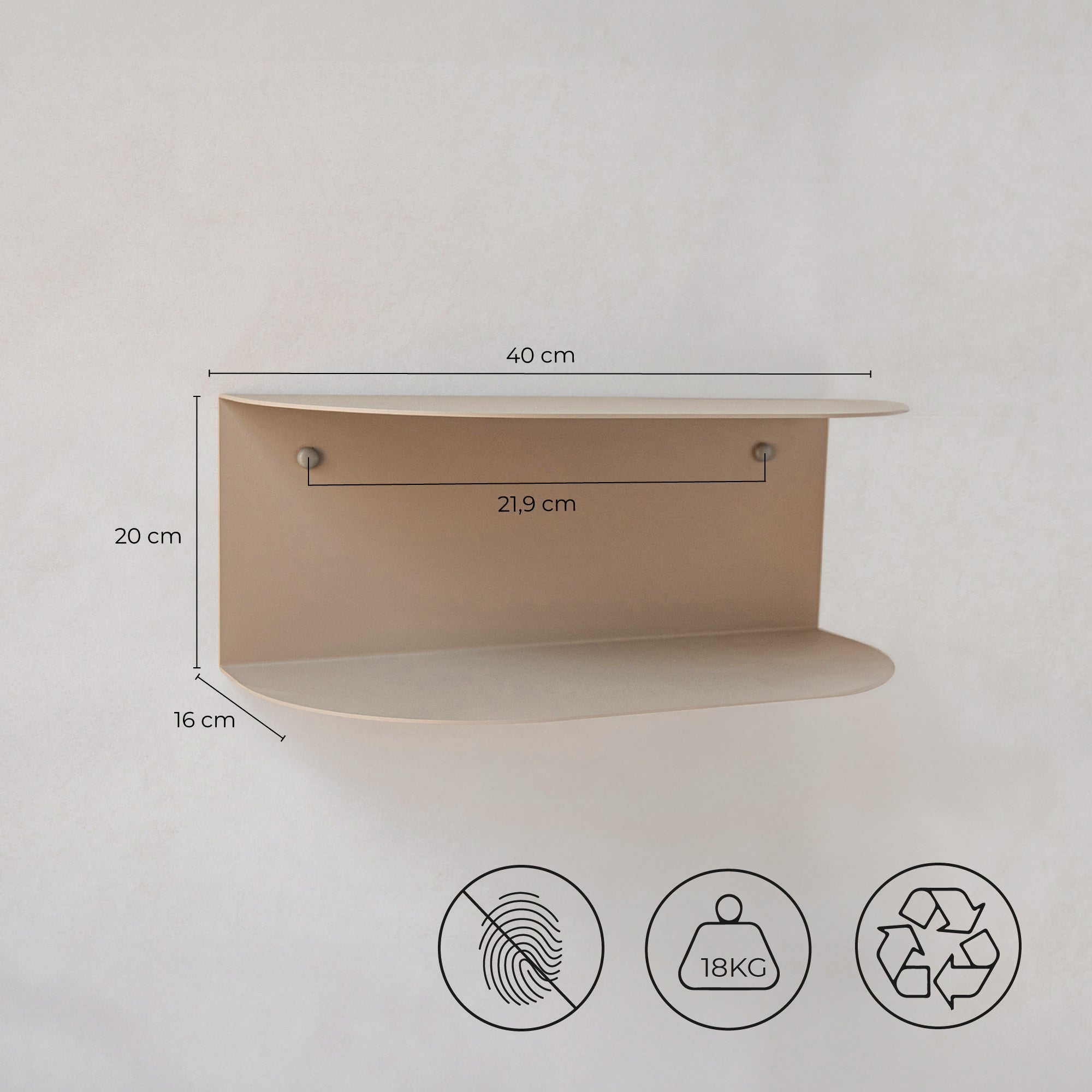 Set di 2 comodini sospesi Ovva in metallo beige sabbia L 40 x P17 cm - Mensole da muro design a 2 livelli | MILUKA - 6