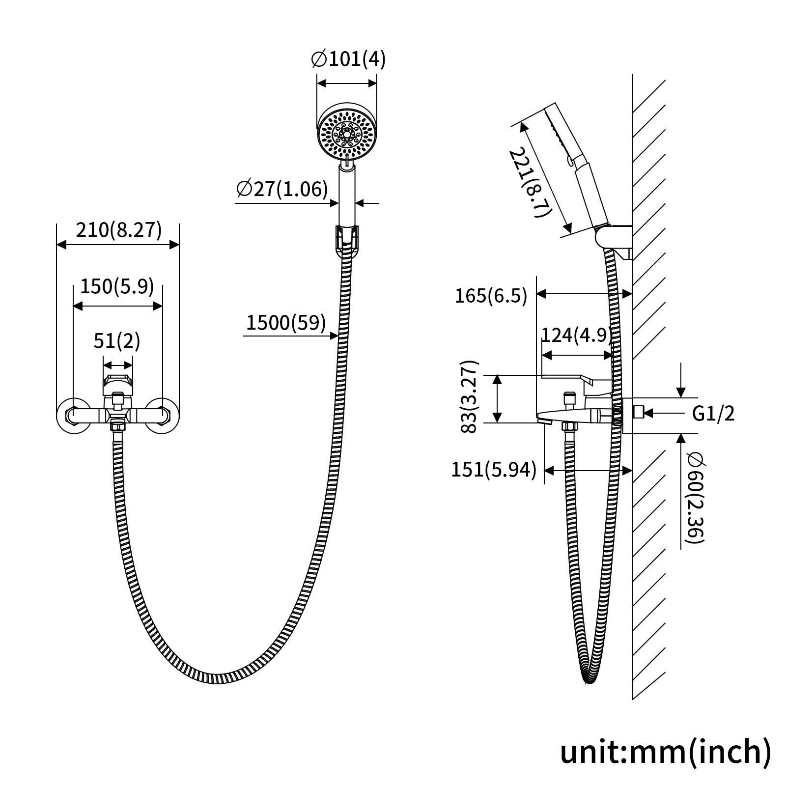 Mezclador de bañera con kit de mezclador de ducha de mano Grifo de bañera en cascada Mezclador de bañera Mezclador monomando de baño Negro - 4
