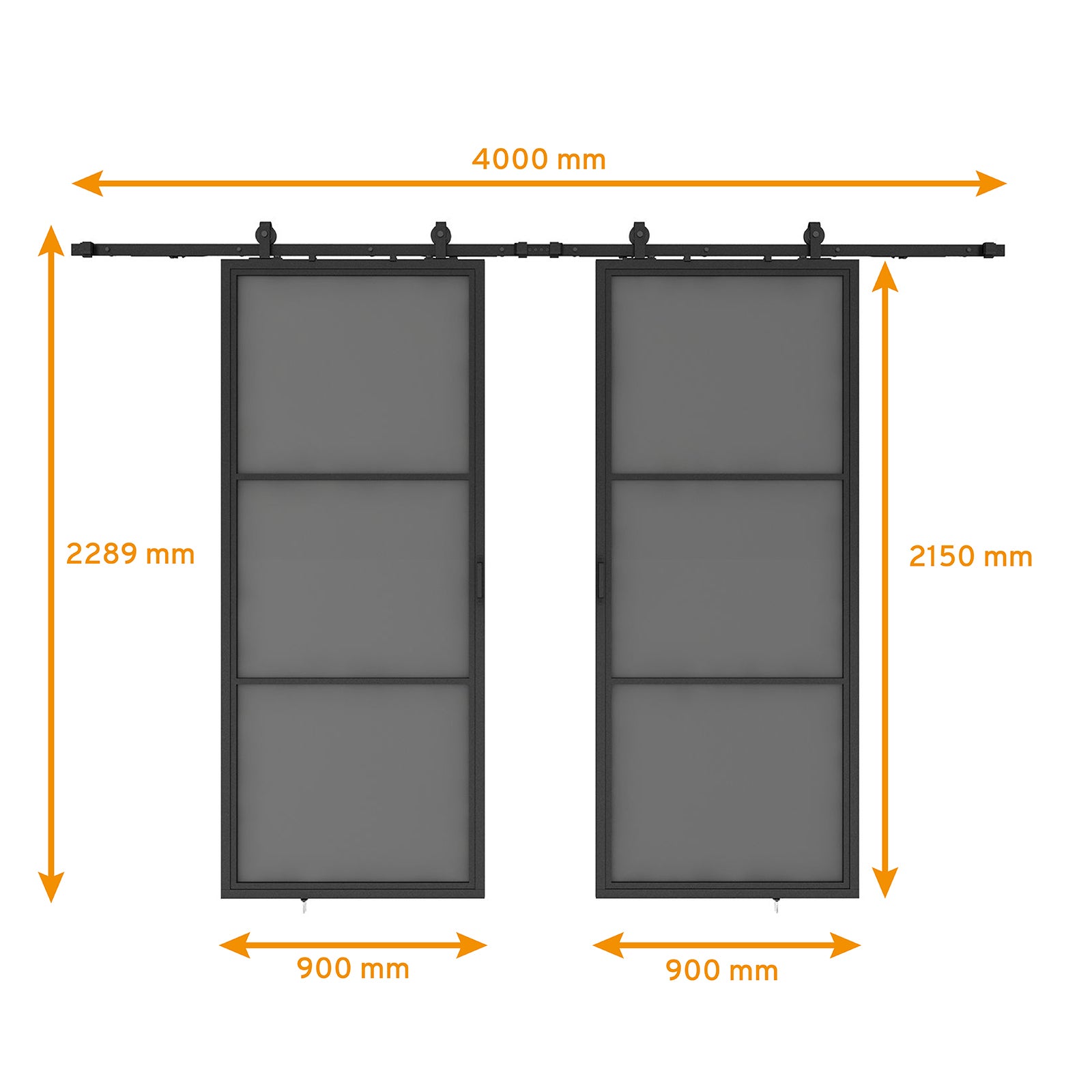 Schulte porte coulissante en verre 180x215cm, porte coulissante intérieure, vitrée, porte verrière anthracite Loftstyle noir RAL 9005-double softclose - 3