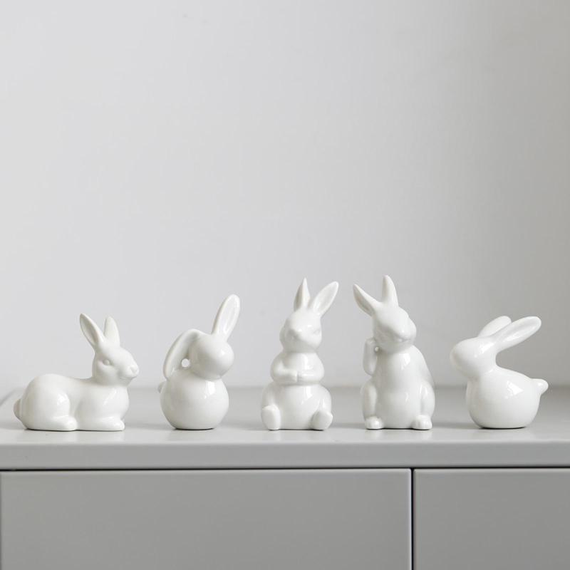 Décorations d'intérieur, Statuette de lapin en céramique, Mini lapin blanc en céramique, style E, Décoration de Pâques - 5