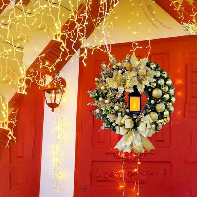 Déco Festive Lumineuse Couronne De Noël Lumineuse - 50x30 Cm - Guirlande LED Et Père Noël - Décoration Porte Ou Mur Décoration Porte Noël 50x30cm