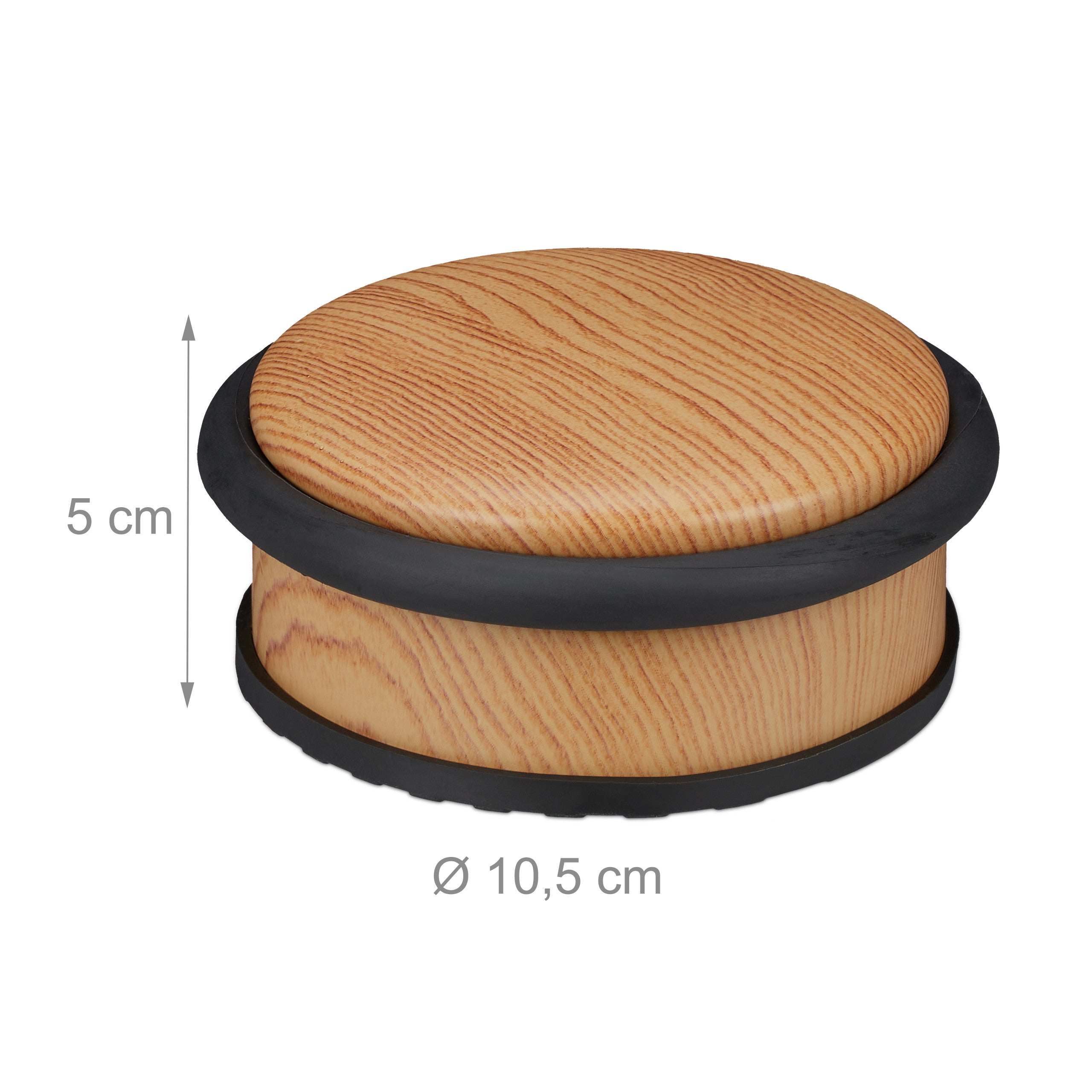 Butoirs de porte au sol pour portes lourdes, lot de 2, acier inoxydable et caoutchouc, plats, effet bois, 5 x ø 10,5 cm, marron clair, Relaxdays - 4