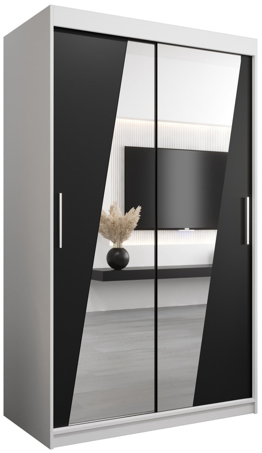 Szafa przesuwna garderoba RHOMB 120 x 62 x 200 cm Biały + Czarny - Abiks Meble