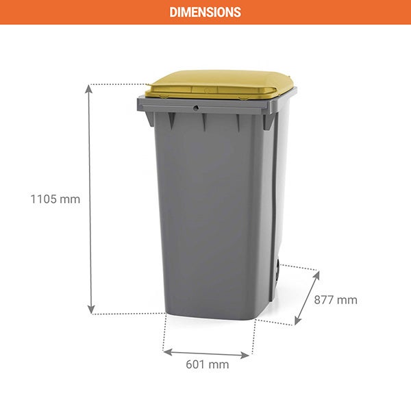 Contenitore per rifiuti da 360 litri con impugnatura frontale - Coperchio giallo limone - 620 x 850 x 1095 mm - 210006GAGA/JC - 2
