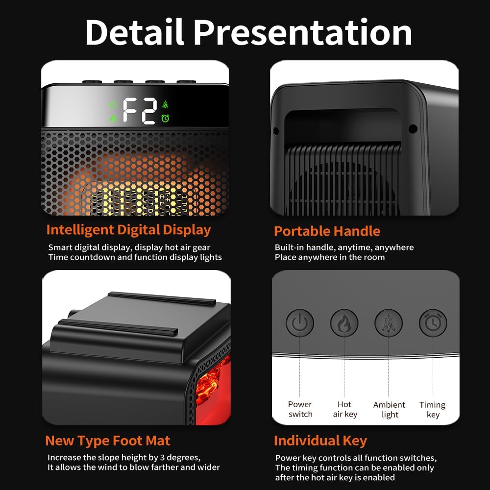 Ogrzewacz pomocniczy do użytku wewnątrz pomieszczeń, szybki elektryczny grzejnik ceramiczny 1000 W, 2 tryby - 8