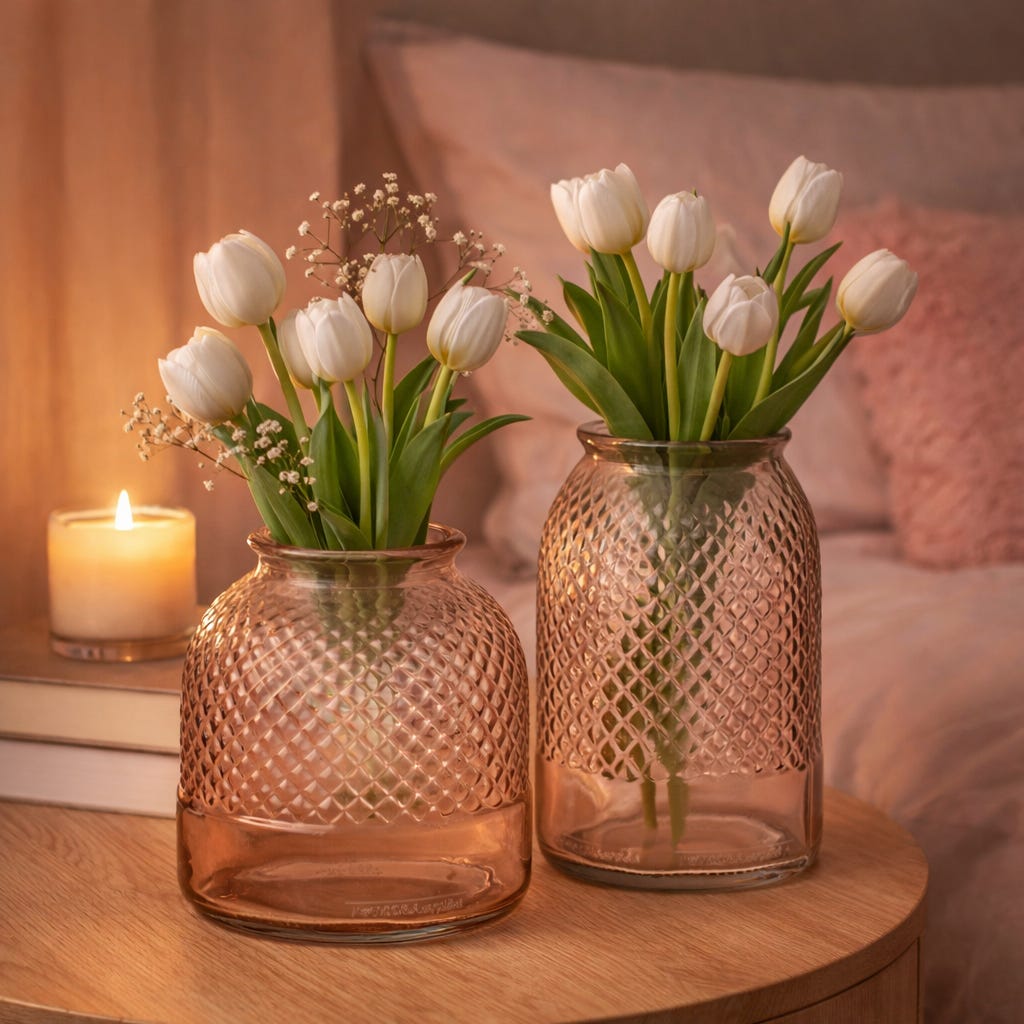 Vaso Decorativo in Vetro Rosa con Texture Avril h24cm | Leroy Merlin