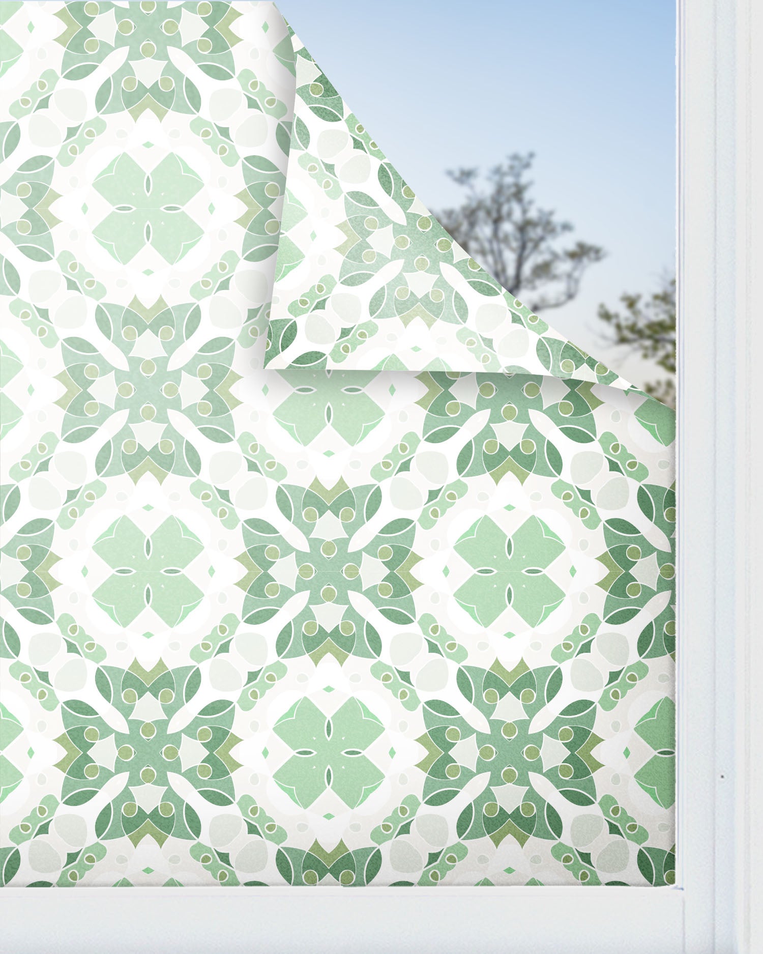 Panorama vinilo para ventanas hidráulico oriental mosaico verde 120x100 cm - vinilos adhesivo para cristal - pegatina opaca - vinilo translúcido