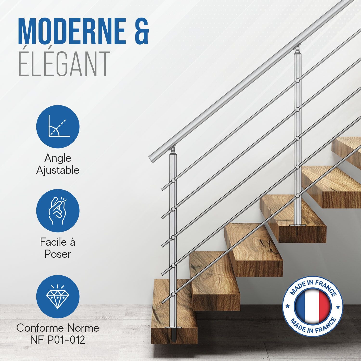 Garde-Corps de Terrasse ou Escalier en Inox barres 