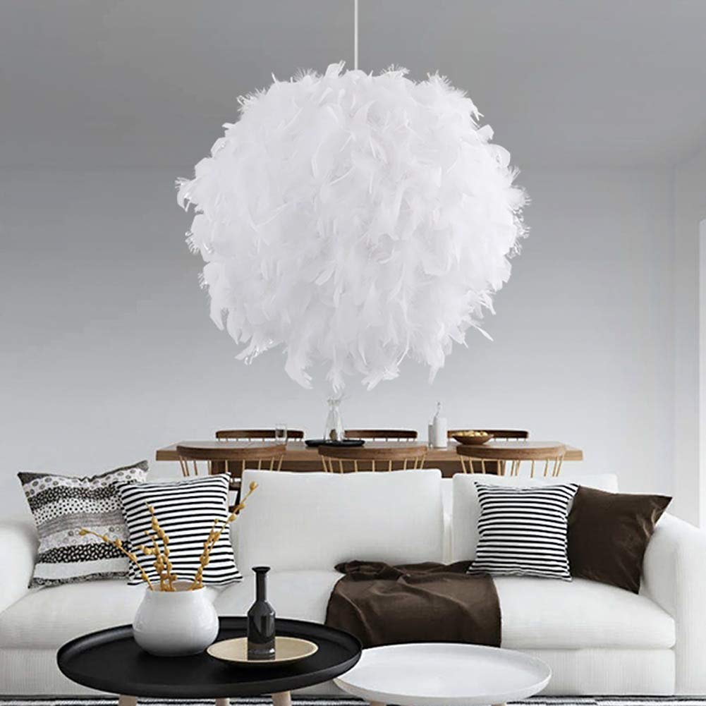 Plafonnier en plumes, suspension LED, suspension moderne et romantique pour chambre à coucher, idéal pour le salon, 45 cm (ampoules E27 non incluses) - 2