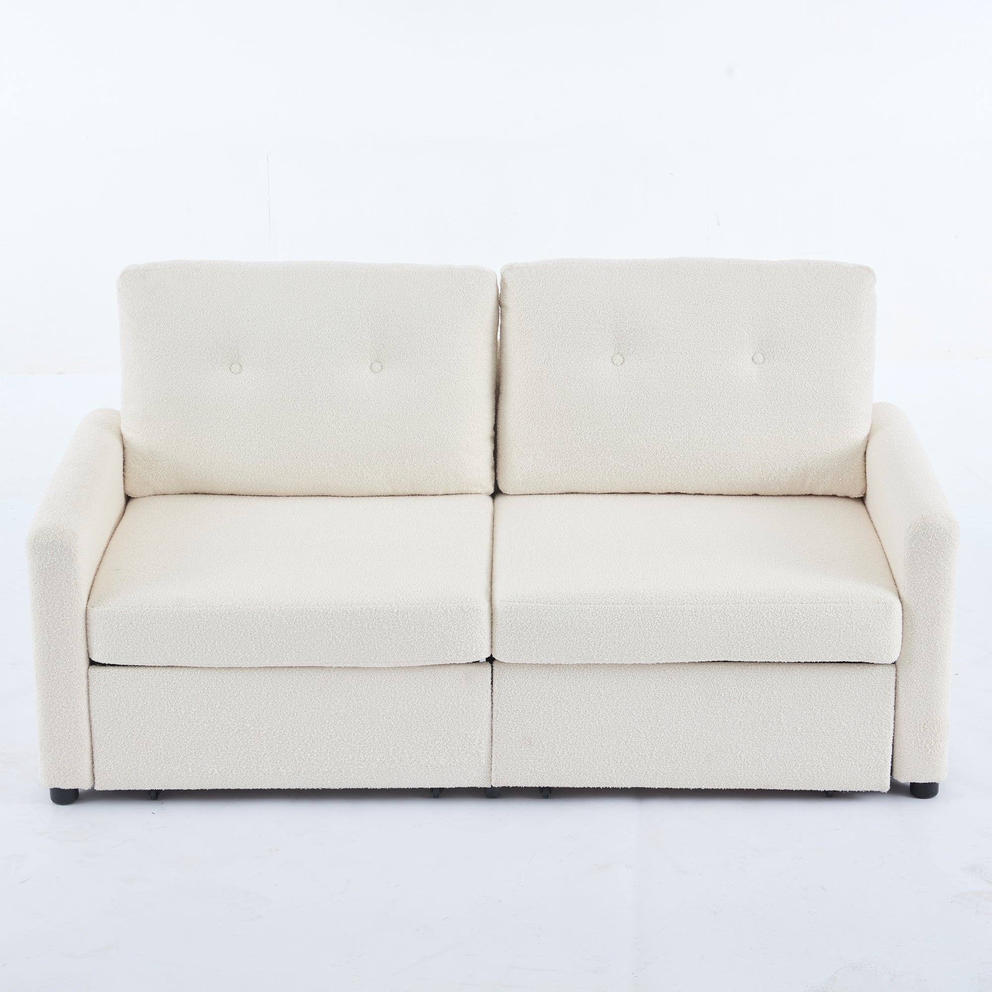 Divano da soggiorno avorio a 2 posti con struttura in crepe e doppio cassetto portaoggetti - 2