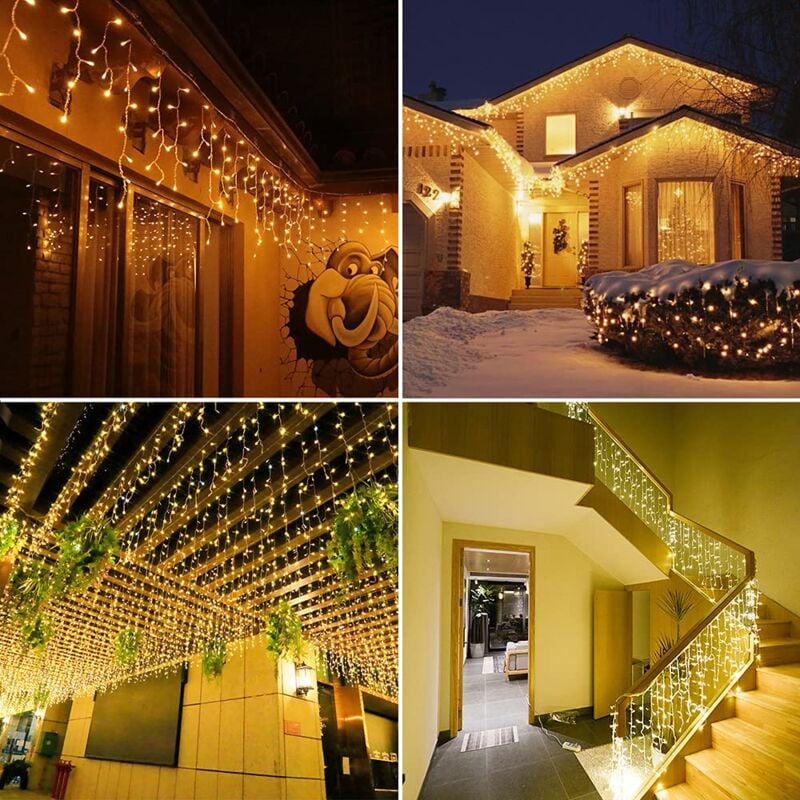 Rideau lumineux d'extérieur 10 m 400 LED, étanche IP44, 8 modes, idéal pour Noël et les fêtes (blanc chaud) - 3