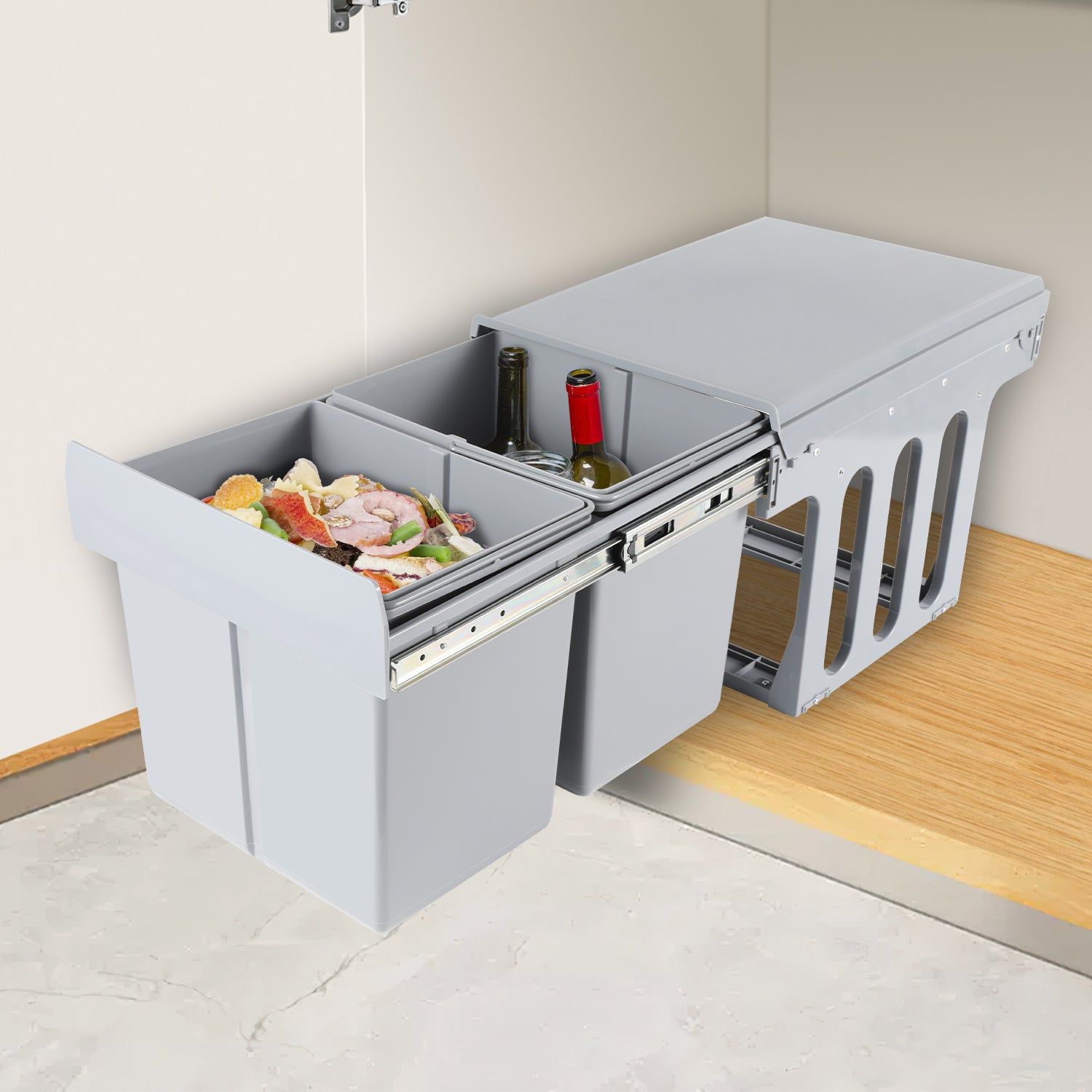 KITCHEN MOVE Pattumiera Da Cucina Automatica 75L NARVIK, Doppio Vano Per Raccolta Differenziata, Sensore A Infrarossi, Bianco Opaco, Incluso Cestino Da Tavolo 3L - 4