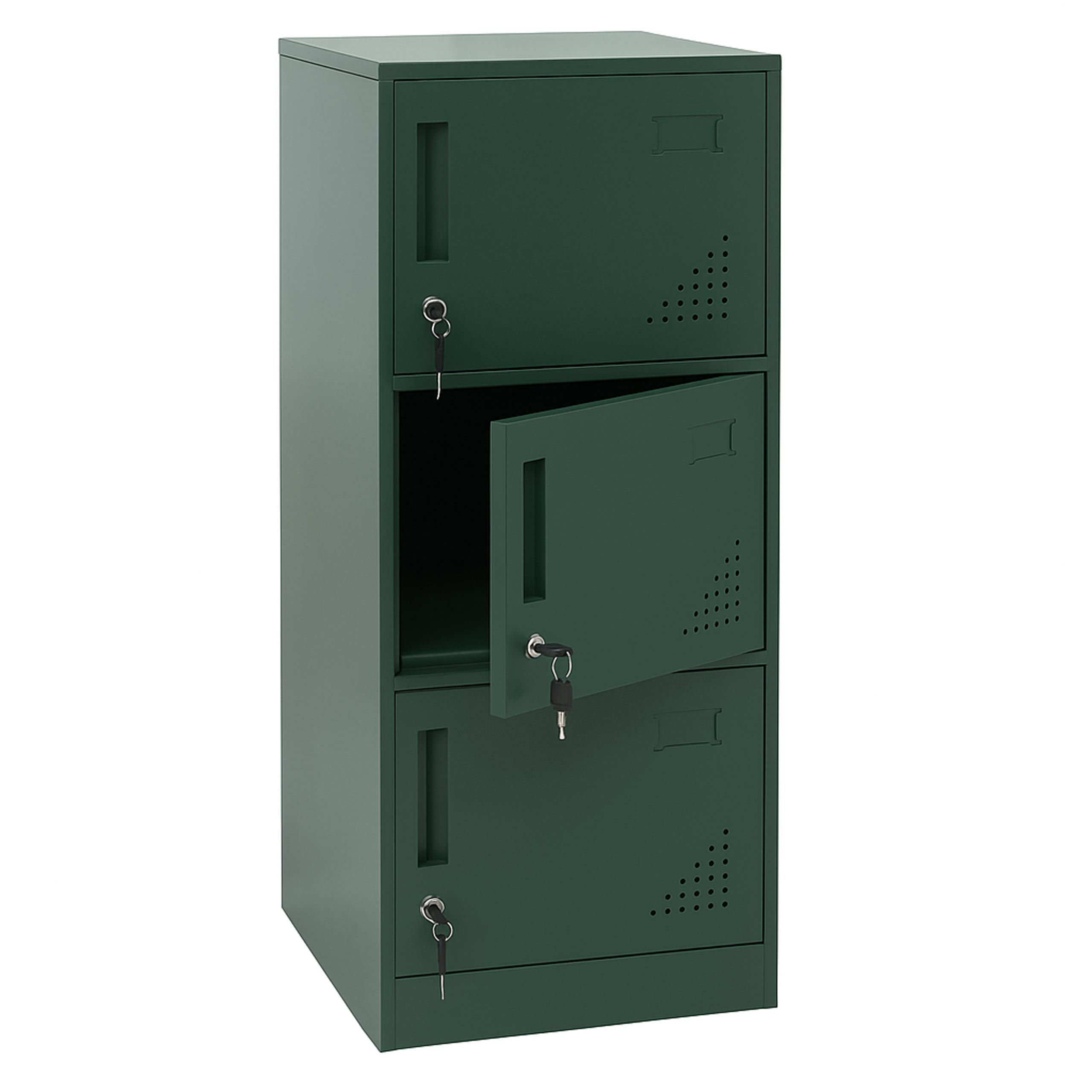 Szafka HWC-P63, szafka z zamkiem, szafka na wartościowe przedmioty, szafka z 3 drzwiami, 90 x 38 x 45 cm, stal ~ zielona