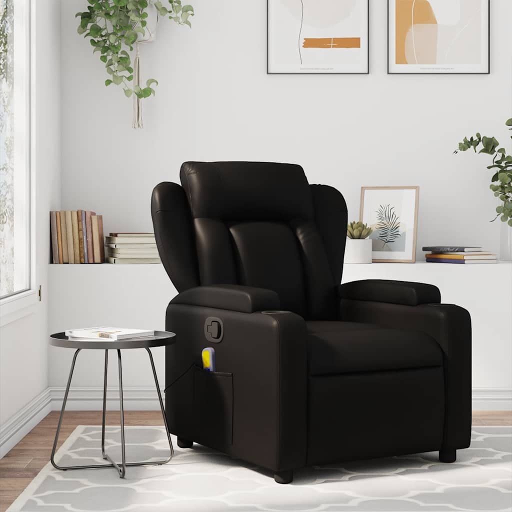 Fauteuil de Salon，Chaise，Fauteuil de massage inclinable noir similicuir - 2
