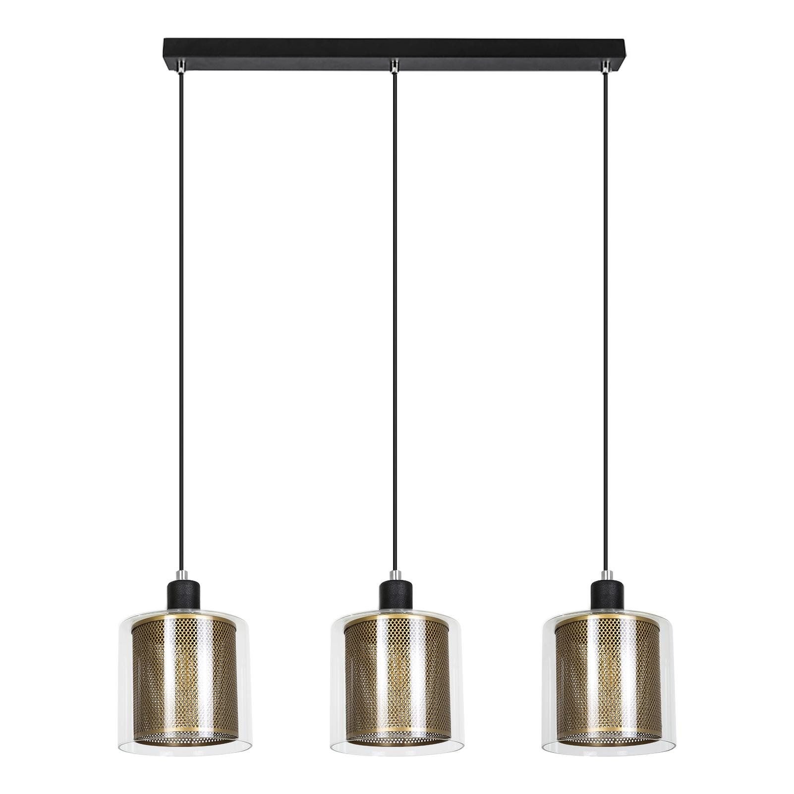 ZMH Suspension Lustre E14 métallique noire et dorée style industriel rétro 3 lampes - 8