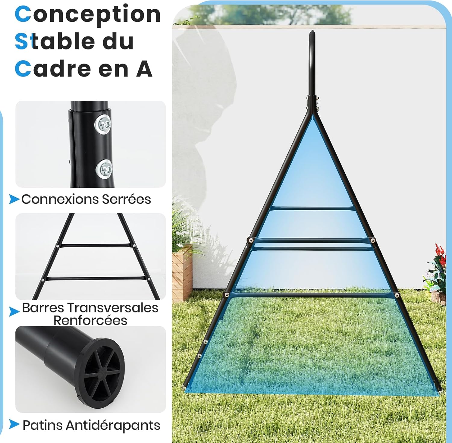 Estrutura de balanço em metal com capacidade de carga de 300 kg, estrutura metálica para baloiço de jardim,banco suspenso, estrutura para jardim - 5