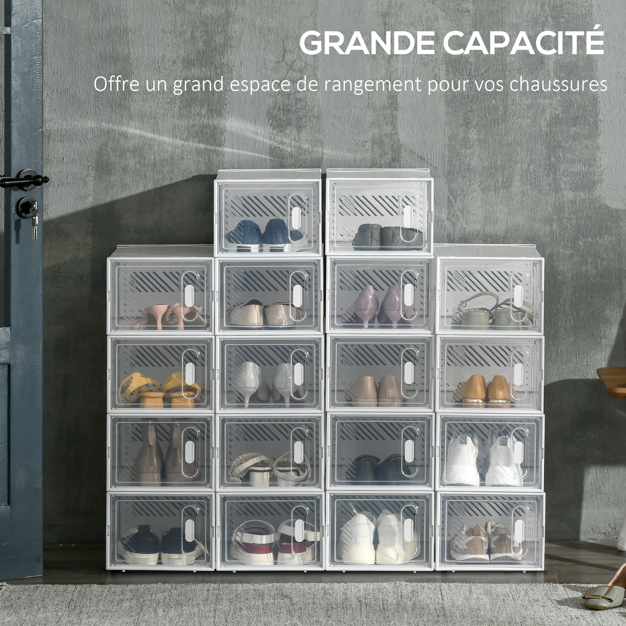 Lot de 18 boites cubes rangement à chaussures modulable avec portes transparentes - 25 x 35 x 19 cm - 5