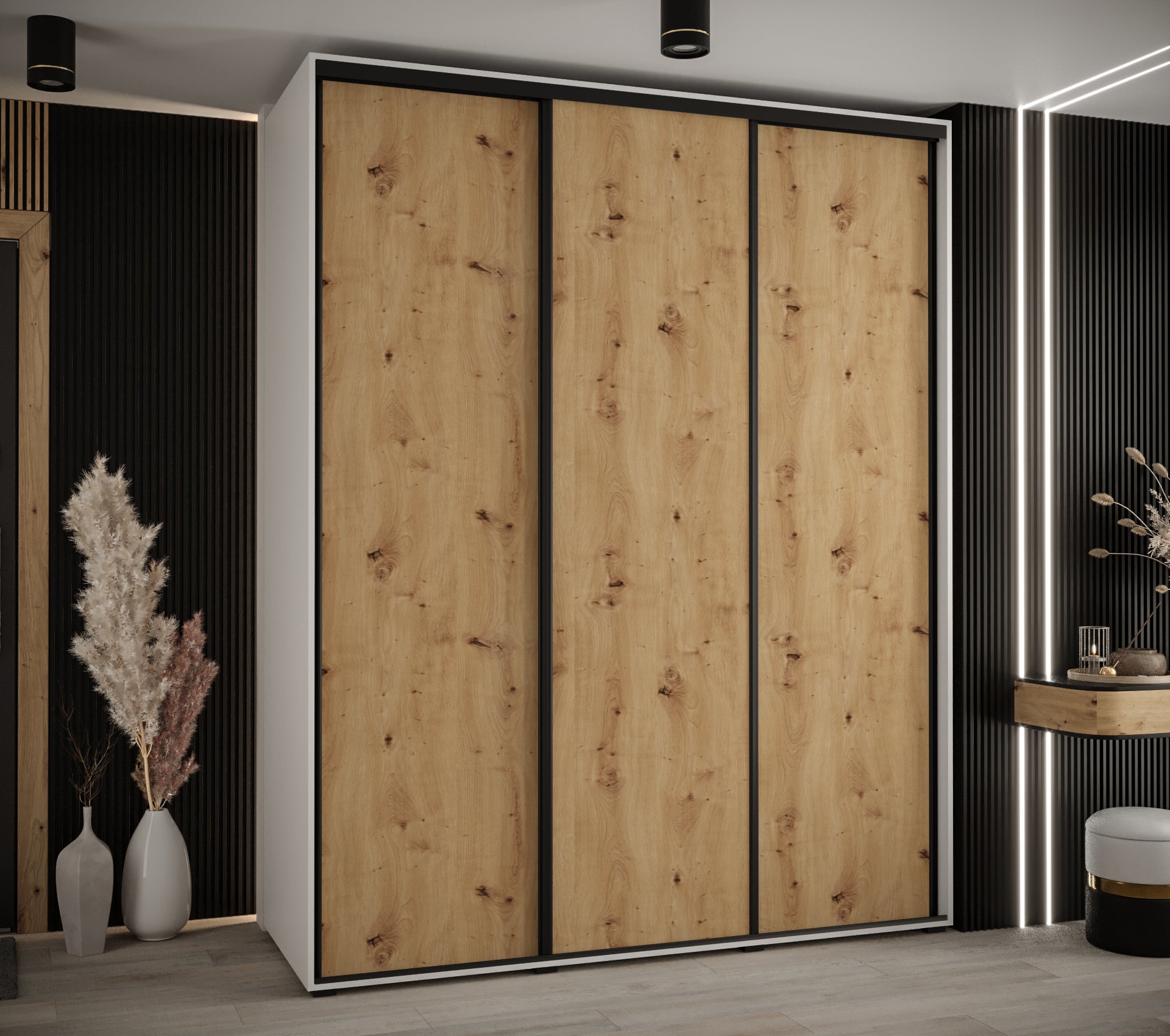 Szafa przesuwna wysoka Davos 1 190 x 60 x 235,2 cm biały + artisan + u. czarny - Abiks Meble - 2