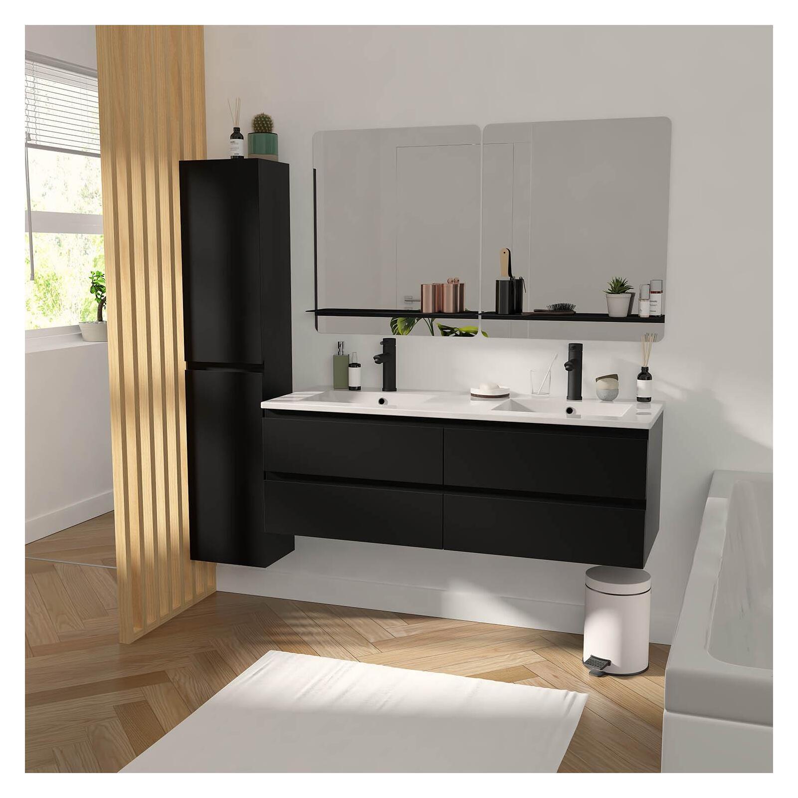 Meuble double vasque SORRENTO suspendu avec plan céramique 120cm - 6