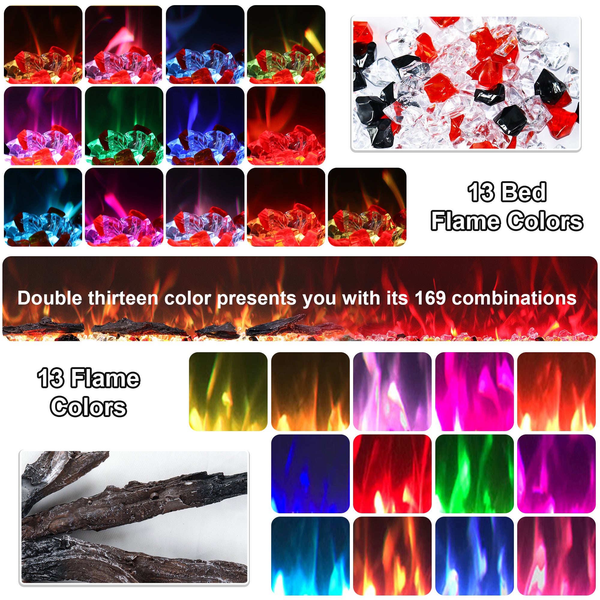 Parrot Uncle Chimenea Eléctrica Multifunción - 169 Efectos Llama, 13 Colores, 2 Niveles Calor 750W/1500W, Temporizador, Empotrada o Pared - 6